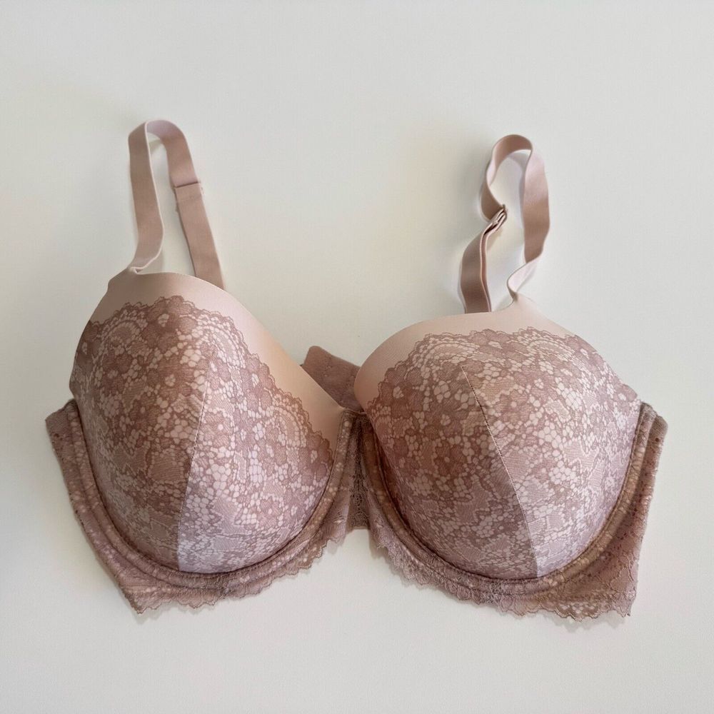 Maidenform T Shirt Bra‎ 34D Print Lace Design Underwire DM7549 Beige Lace Sides